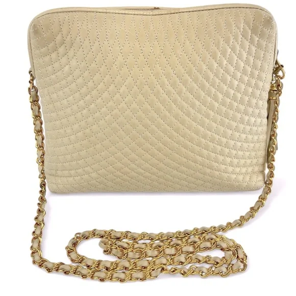 Bally Lambskin Leather Quilted Crossbody Bag with Gold Tone Chain in Cream - Picture 2 of 16